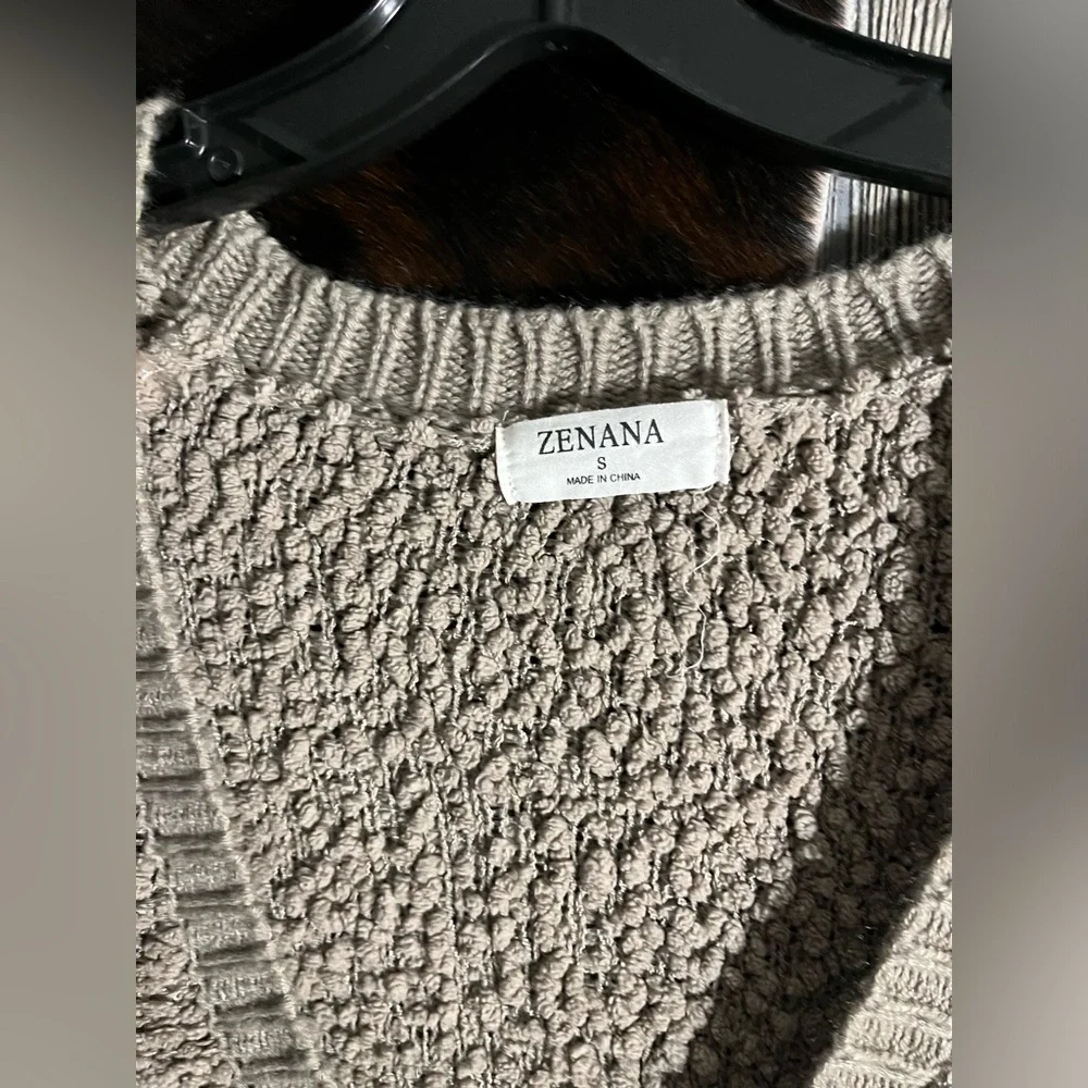 Zenana slouchy size small puffy cardigan size small brown/gray - Picture 3 of 5
